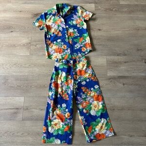 Rare Vintage Ralph Lauren Floral 2 Piece Set Shirt with Capri Pants